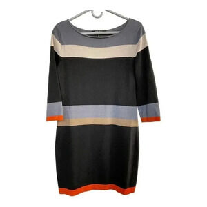 Nine West Black and Gray Striped Midi Dress